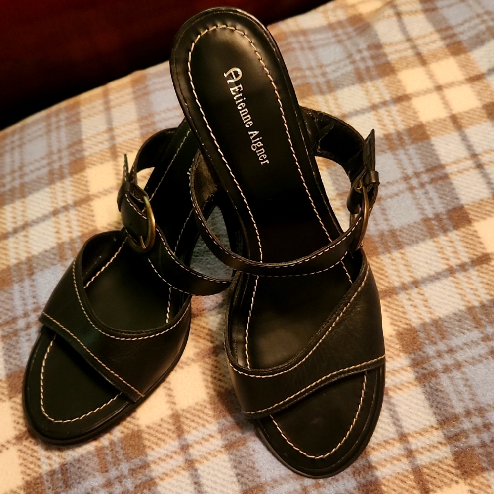 Etienne Aigner Black Leather Strappy Sandals